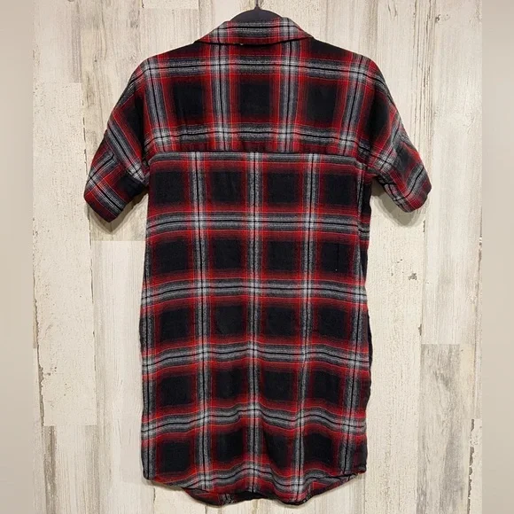 Madewell Courier Red Black Rollins Plaid Button Down Shirt Dress Mini Small - Picture 7 of 11